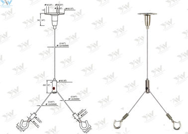 600 Mm X 600 Mm Ceiling Light Suspension Kit , Y Type Aquarium Hanging Kit With Hooks
